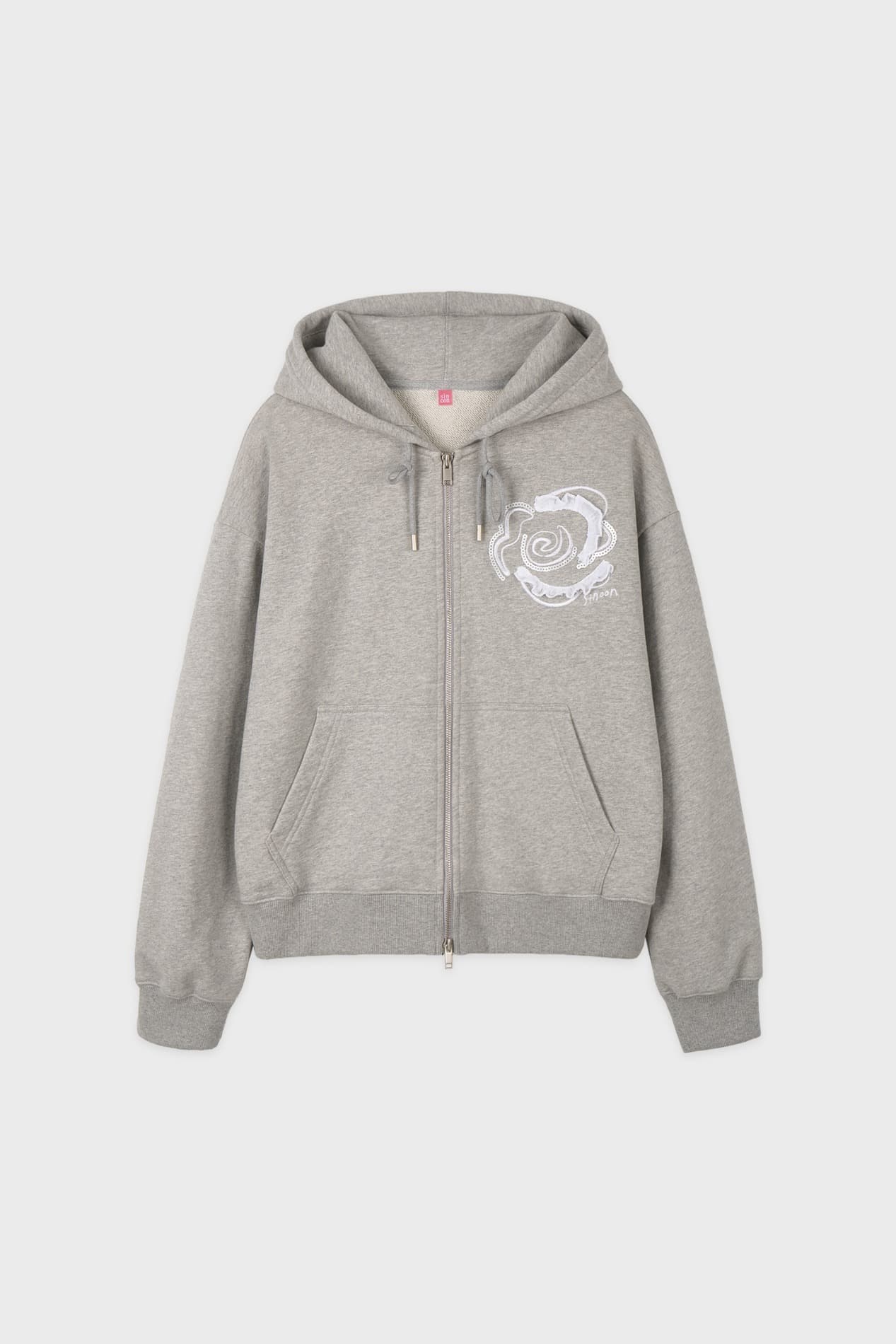 Rose Stamp Hooded Zip-Up (Melange Grey)