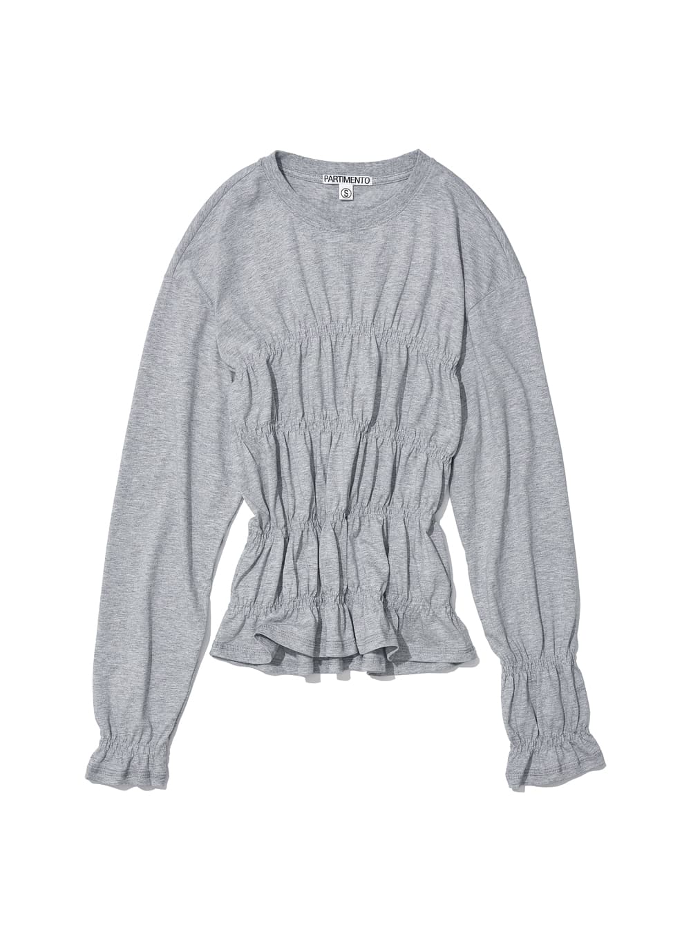 SMOCKED LONG SLEEVE TOP_MELANGE