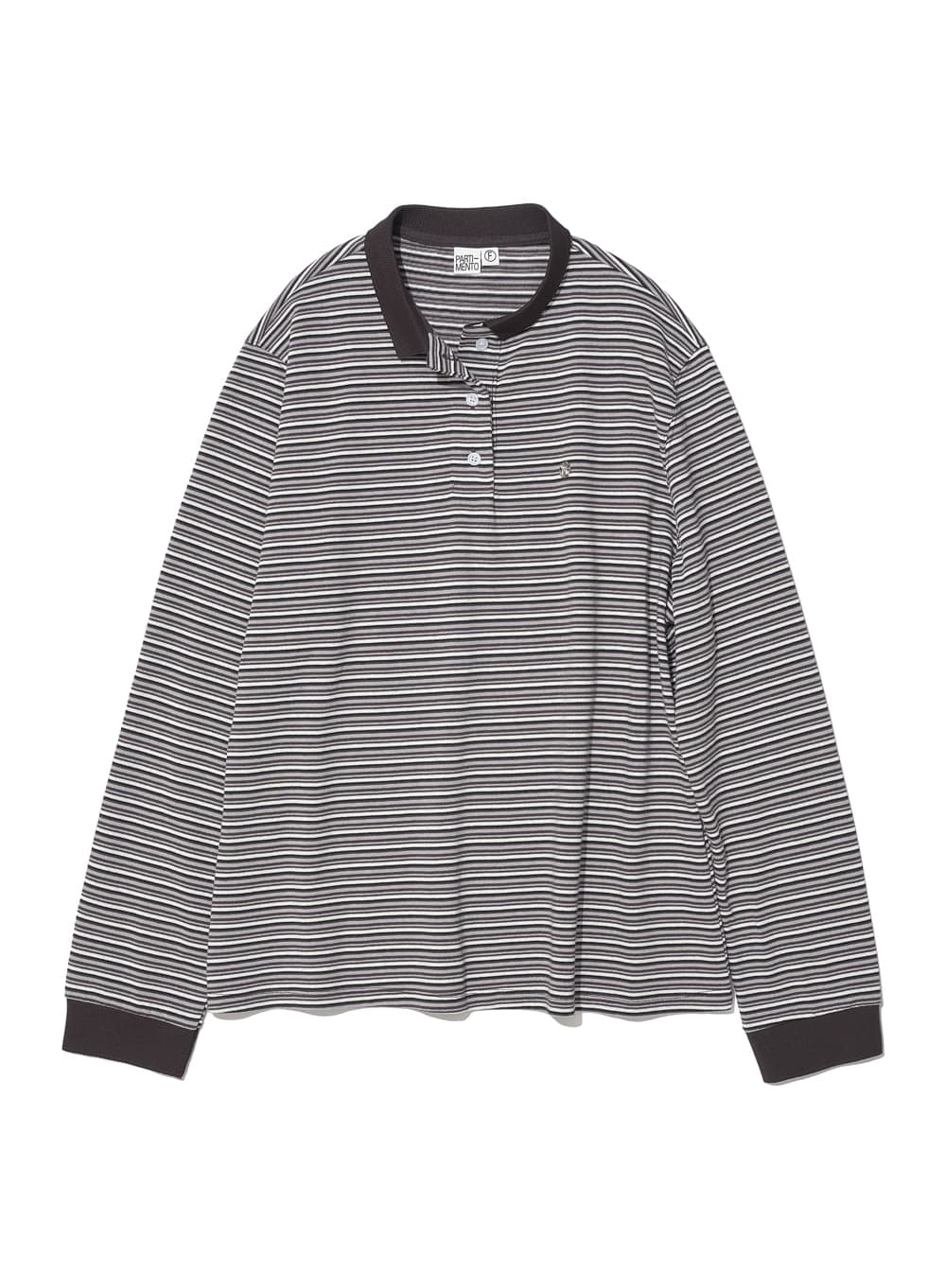 STRIPE LONG SLEEVE POLO TEE_BROWN