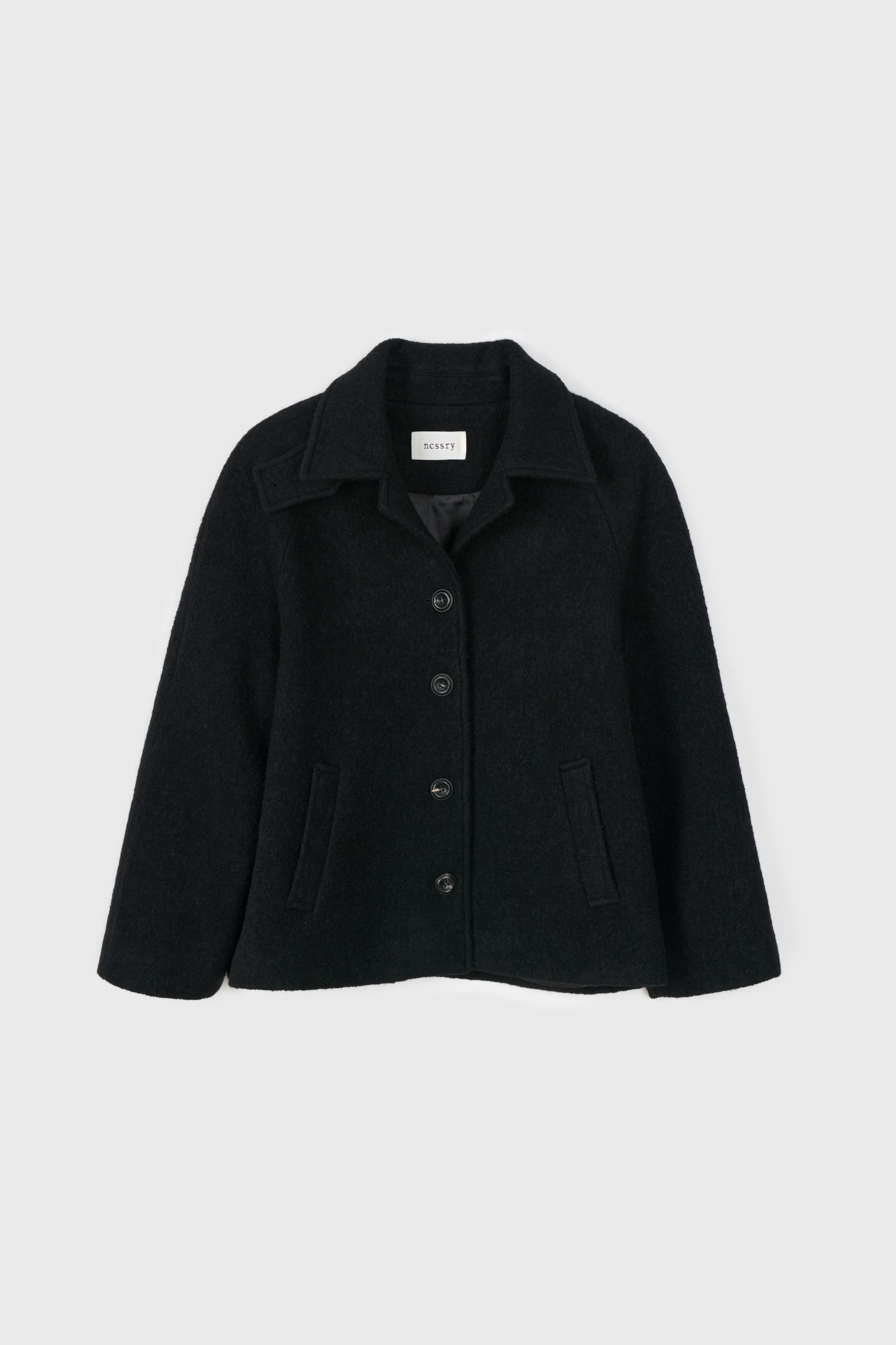 Wool High-Neck Short Coat (Black)