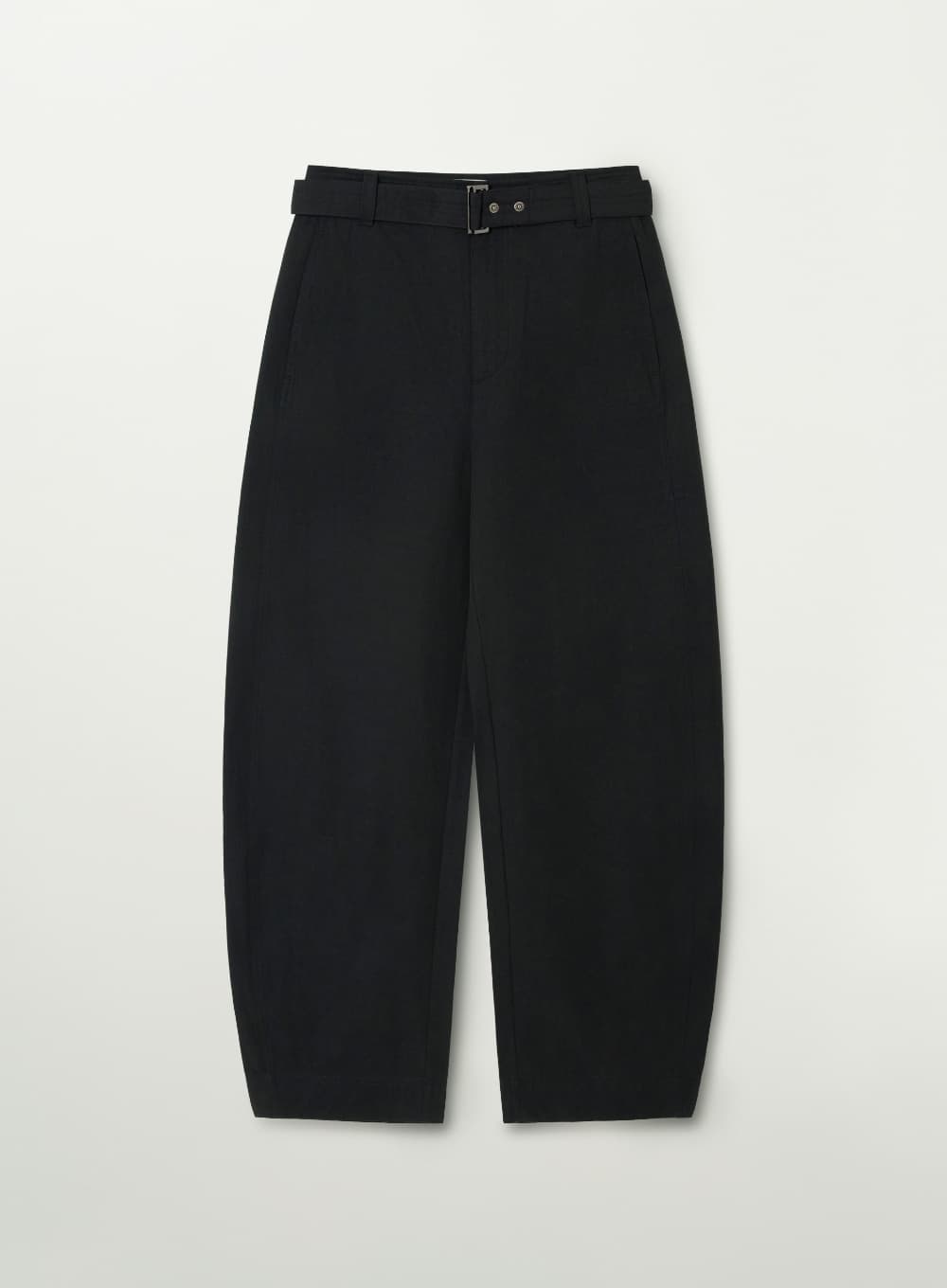 (W) Belted Cotton Barrel Fit Pants - Black