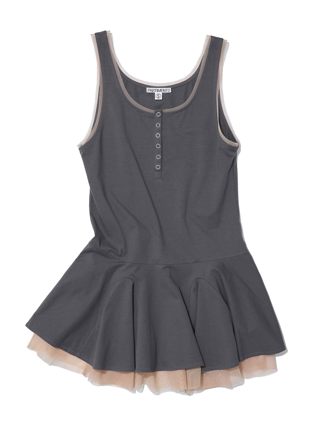 CONTRAST BUTTON-UP LAYERED DRESS TOP_CHARCOAL