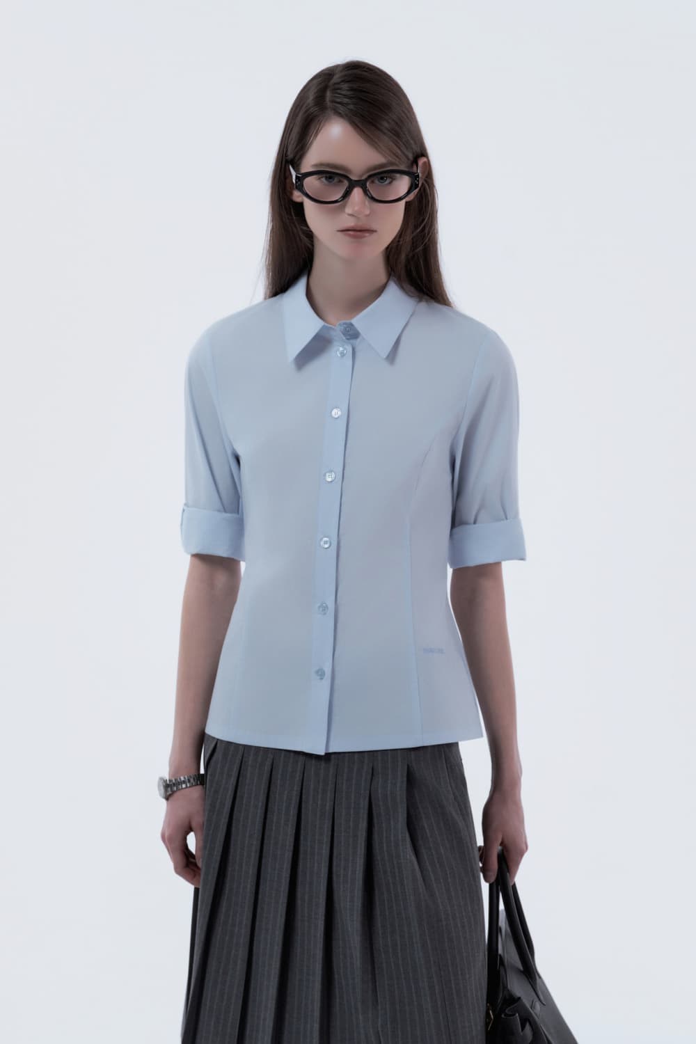 Mid-Sleeve Tailored Shirt - Sky Blue