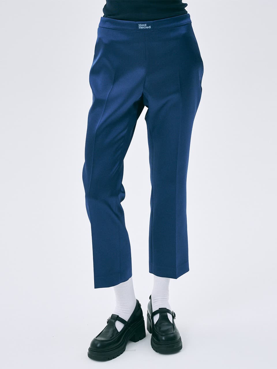 SATIN CROPPED SLIMFIT PANTS_NAVY