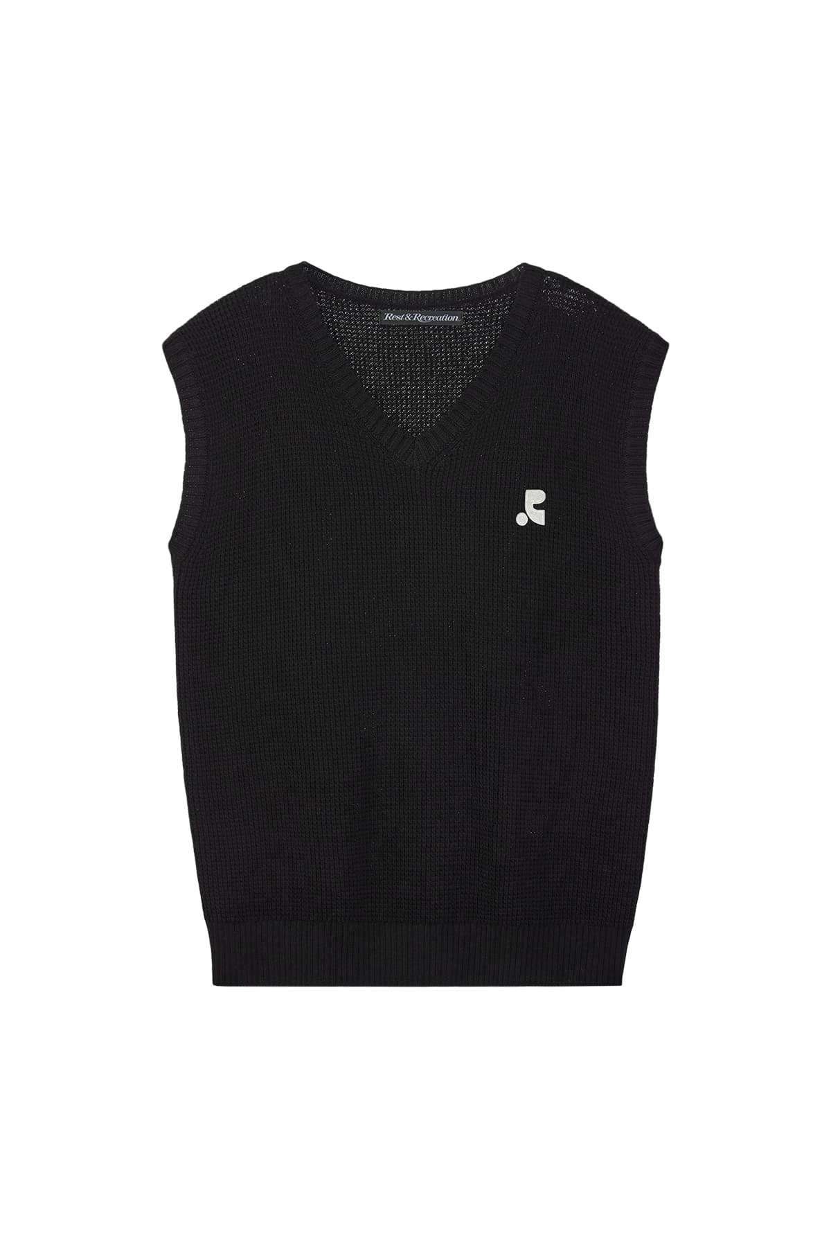 OVERSIZED V-NECK KNIT VEST - BLACK