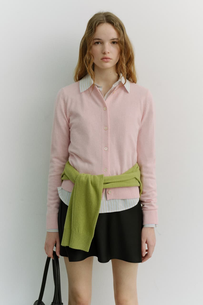 ESSENTIAL CREWNECK KNIT CARDIGAN SOFT PINK_UDSW6A209P1