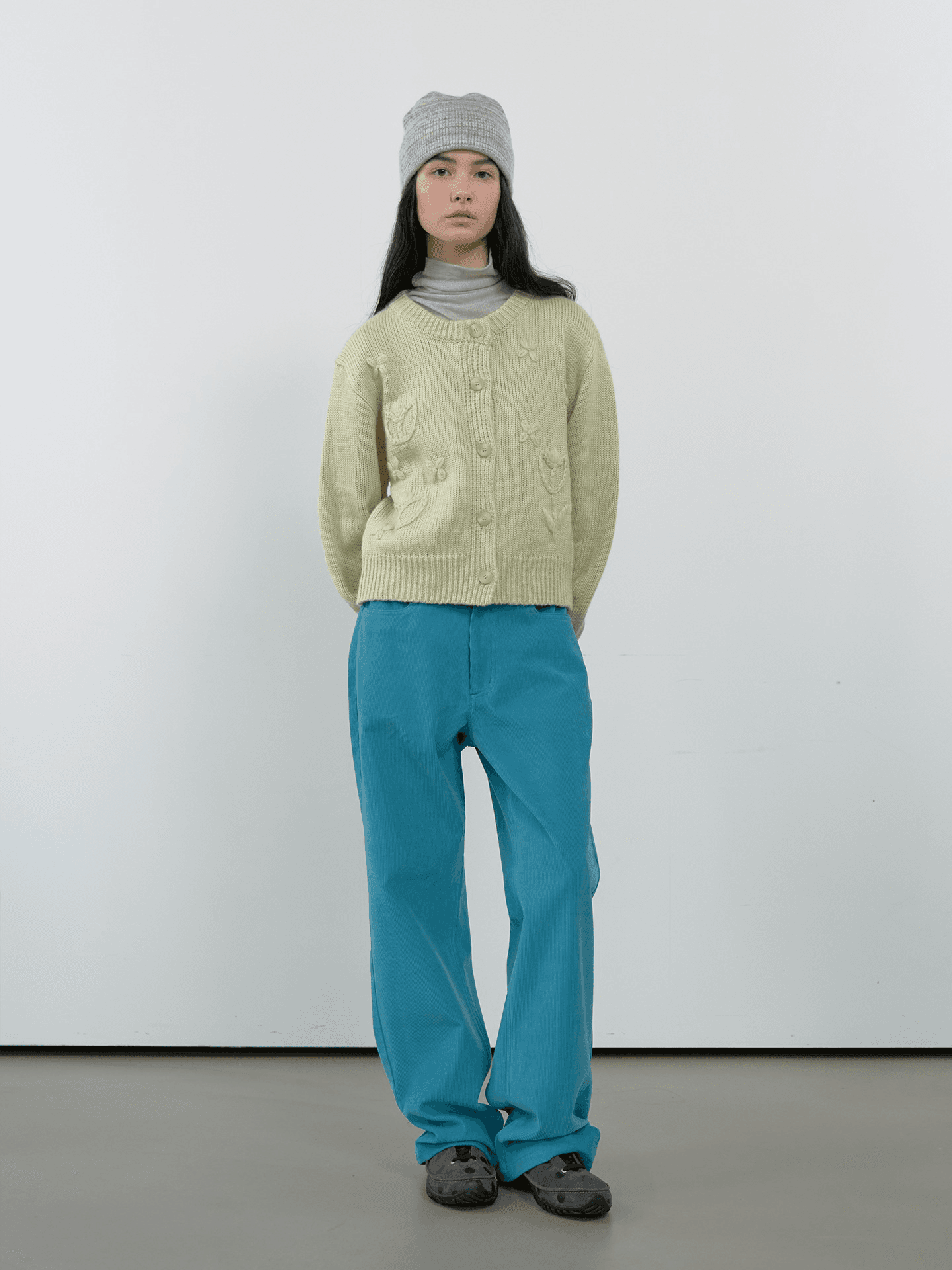 CORDUROY STRAIGHT PANTS_AQUA