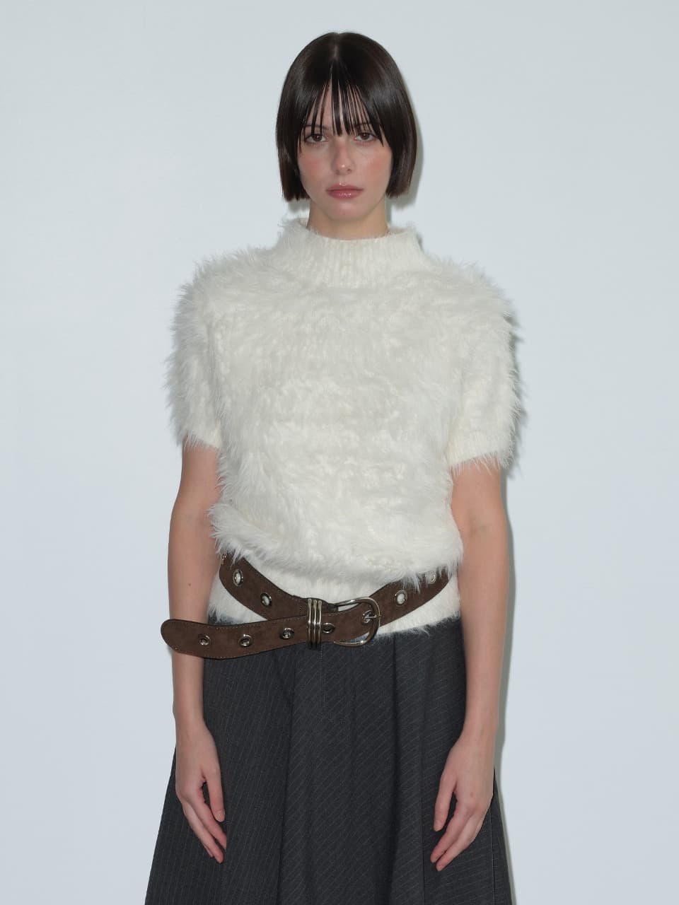 HAIRY HIGH NECK KNIT (IVORY)