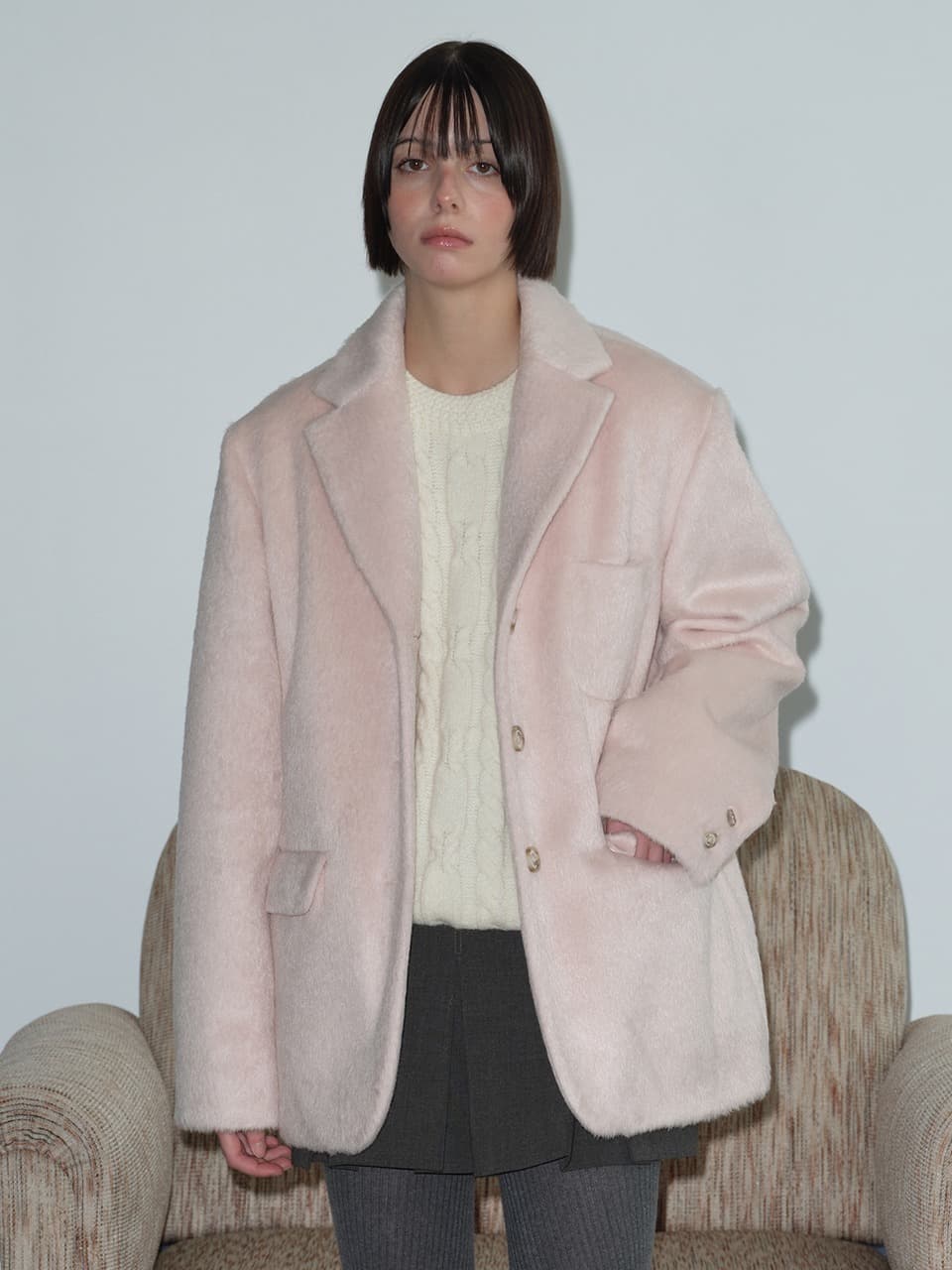 HAIRY WOOL JACKET (LIGHT PINK)