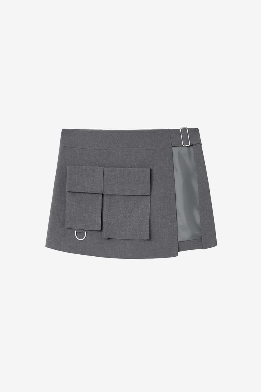레이어드 벨트 스커트 MELANGE GREY