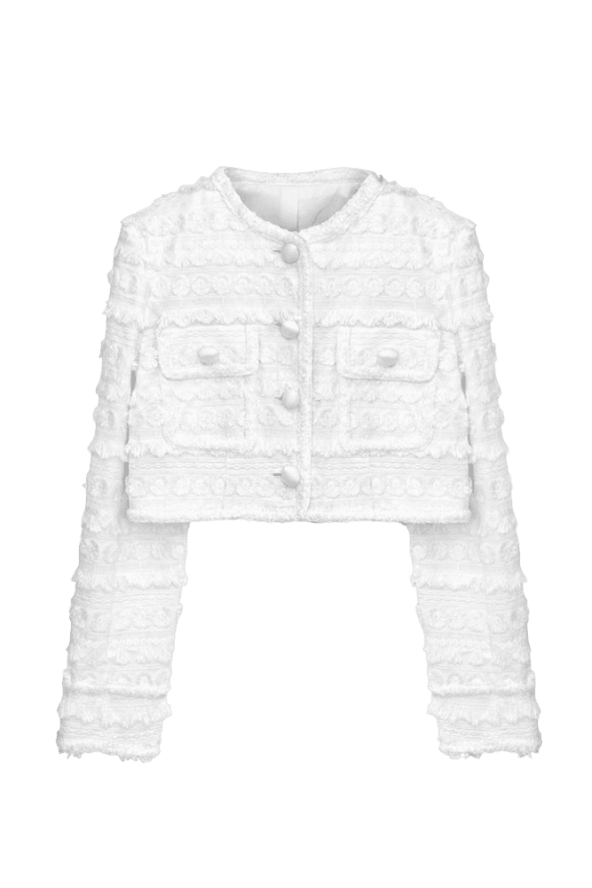 Romance Fringe Tweed Cropped Jacket (White) 이유비 착용