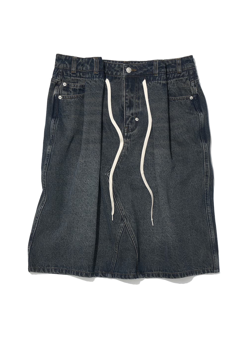 DRAWSTRING DENIM MIDI SKIRT_DARK BLUE