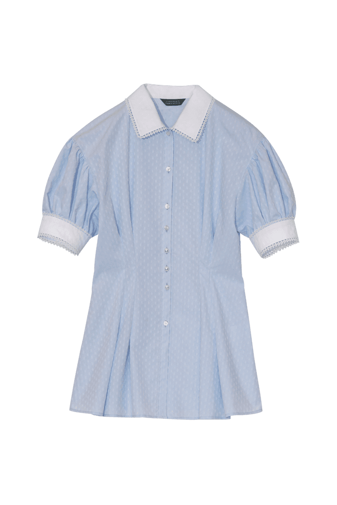 Lace Trim Collar Blouse (Light Blue)