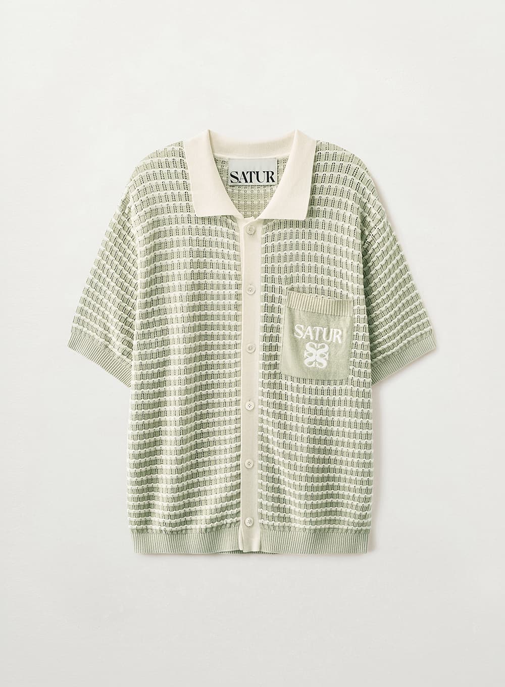Skashi Collar Half Knit Cardigan - Light Green
