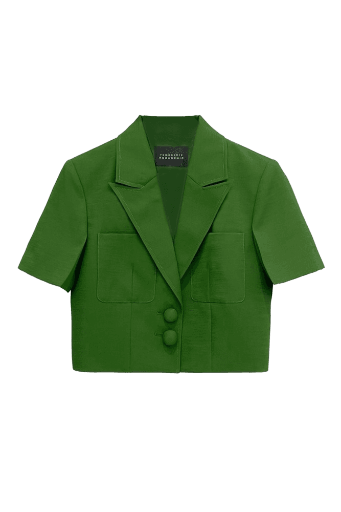 Short-Sleeve Tailored Crop Jacket (Green)