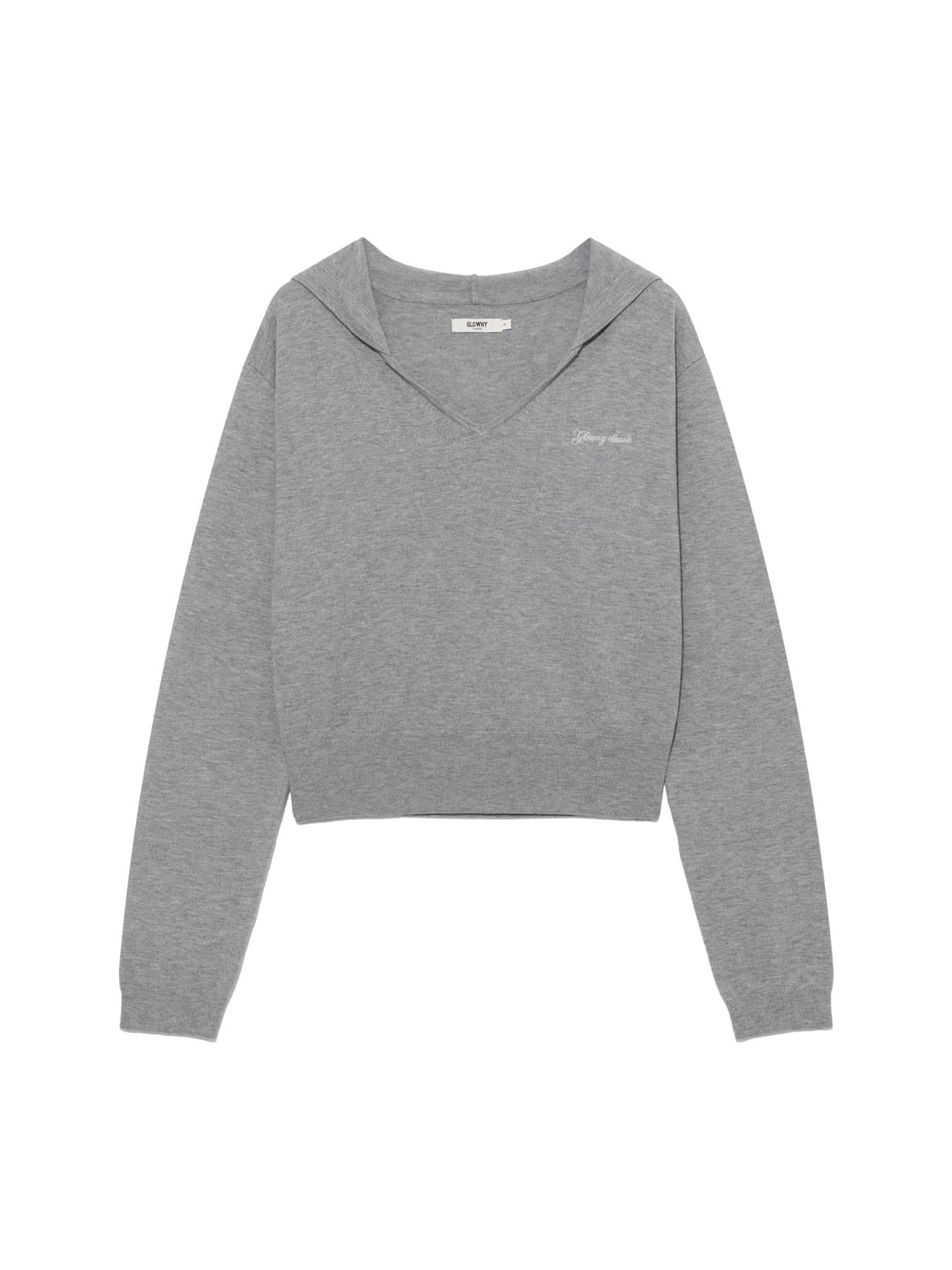 G HUG V-NECK KNIT HOODIE (MELANGE GRAY)