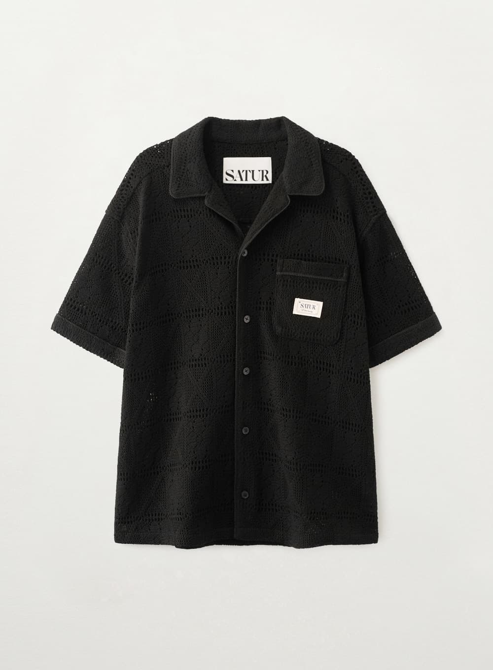 Crochet Collar Half Shirt - Black