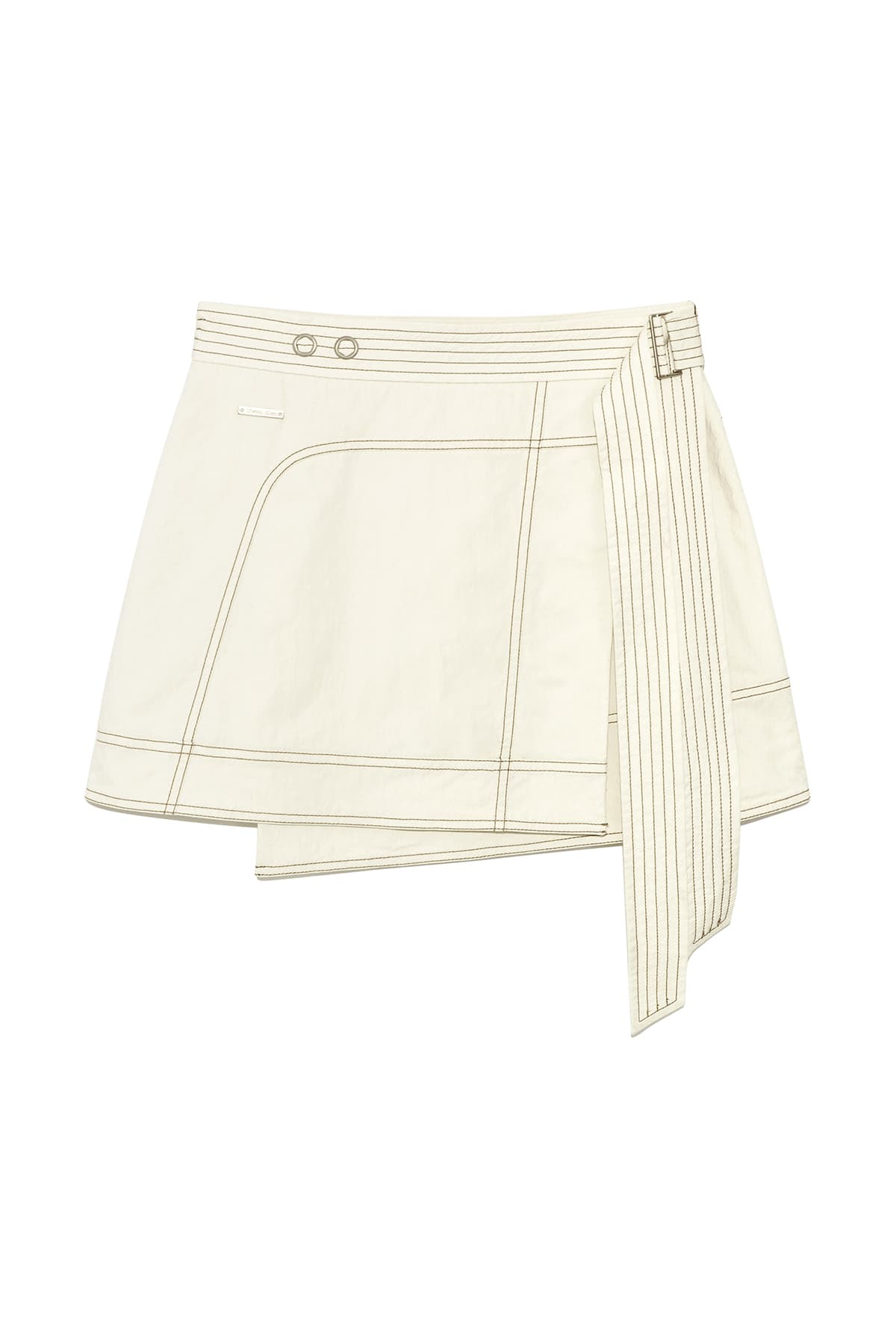 STITCH POINT BELTED WRAP SKIRT IN LIGHT BEIGE