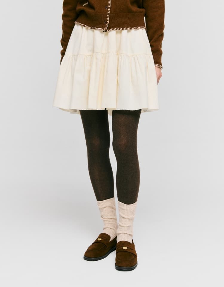 corduroy shirring banding skirt - cream