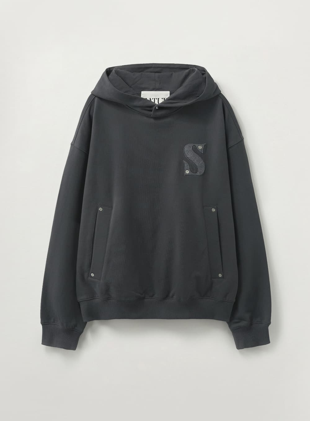 Small Rivet Applique Pocket Logo Hoodie - Charcoal