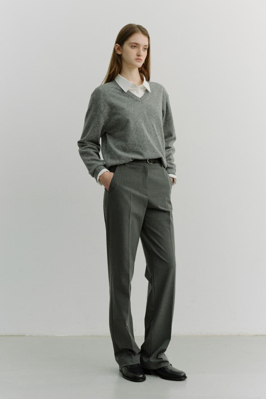 STRAIGHT SLACKS MELANGE GREY STRIPE_UDPA6A222G2