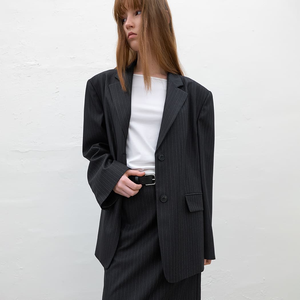 (Z-JK-3064)STRIPE OVERSIZED JACKET