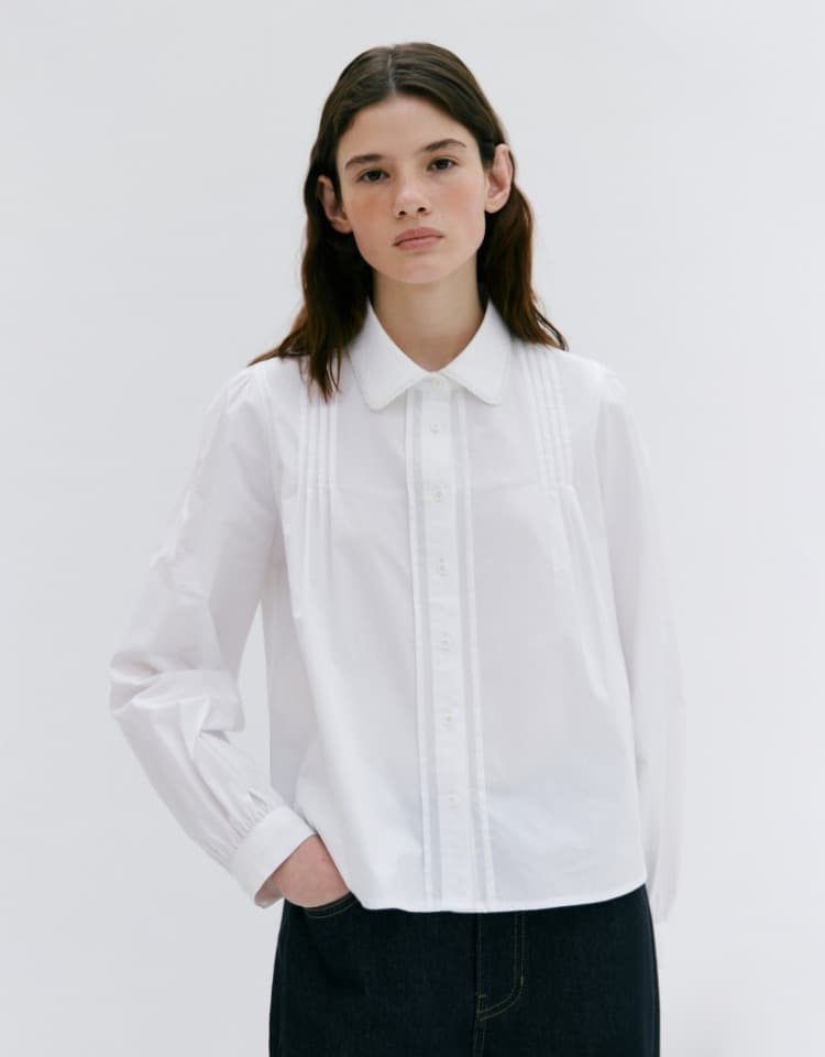 lace point pintuck blouse - white