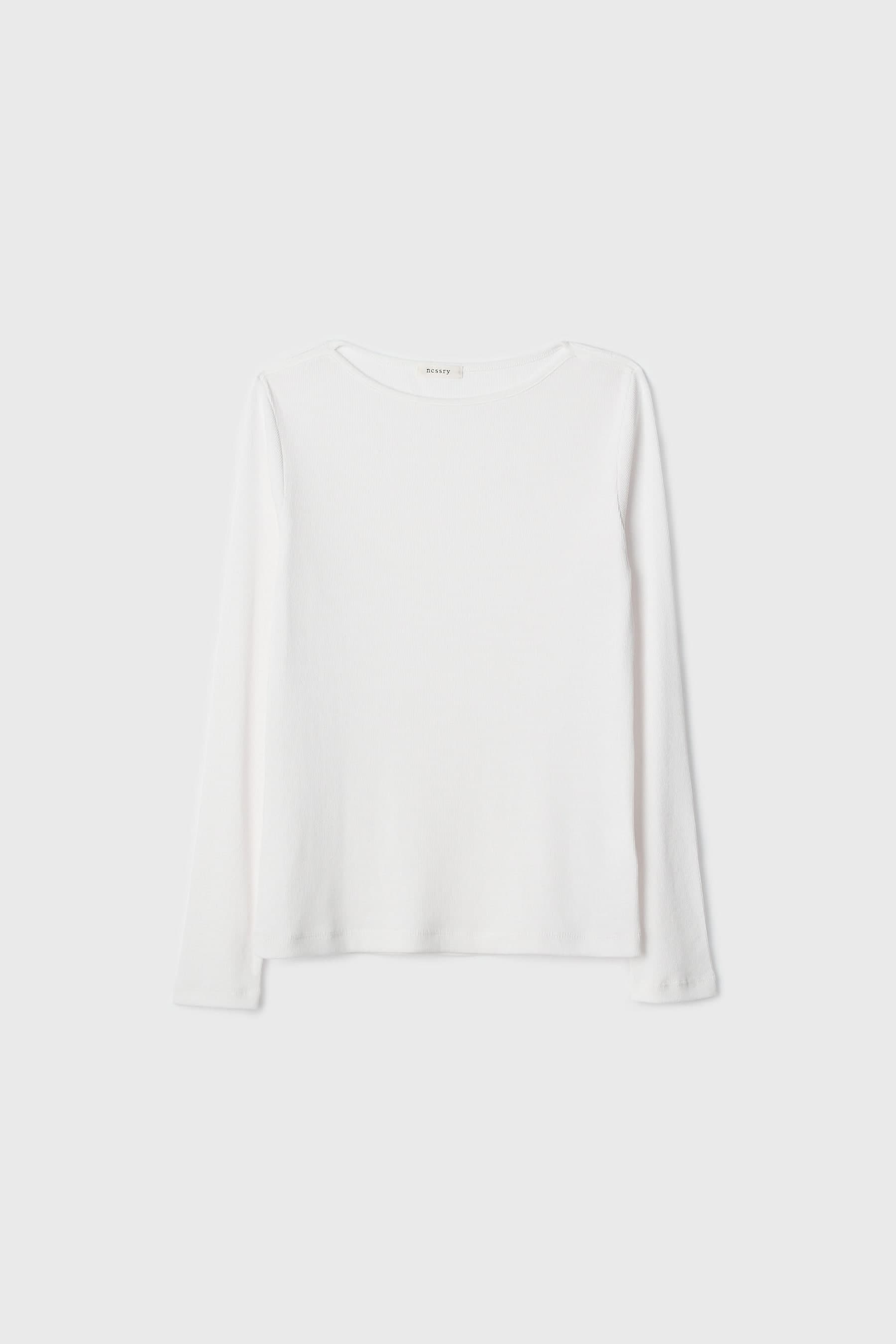 Slim Ribbed Boat Neck Top (White)