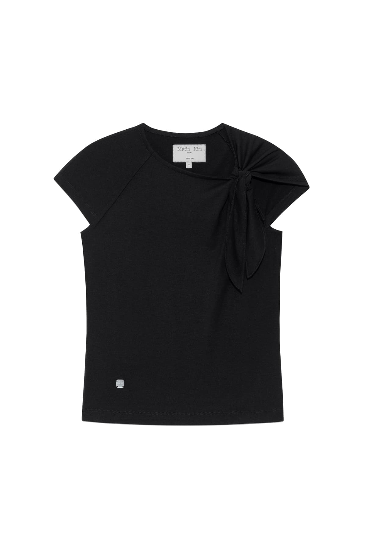 UNBALANCE TIED SHIRRING TOP IN BLACK