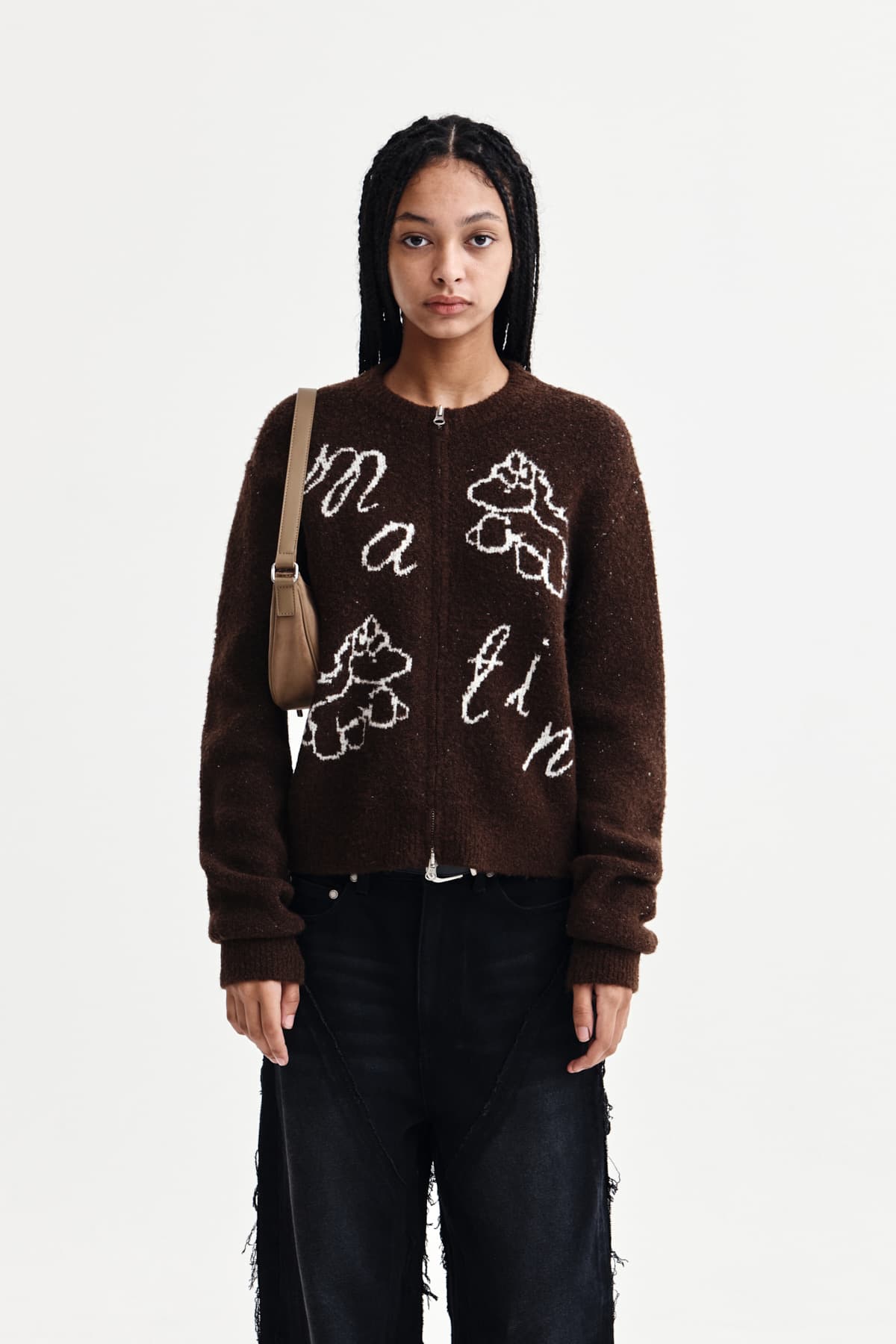 MATIN PONI CONI KNIT ZIP UP IN BROWN