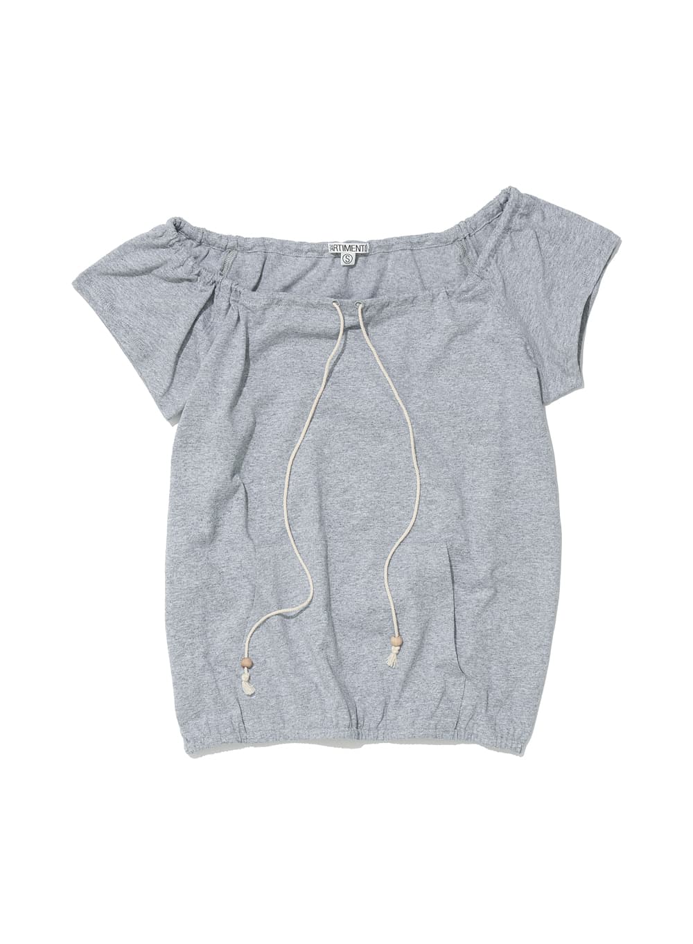 DRAWSTRING OFF-SHOULDER SHORT SLEEVE TEE_MELANGE