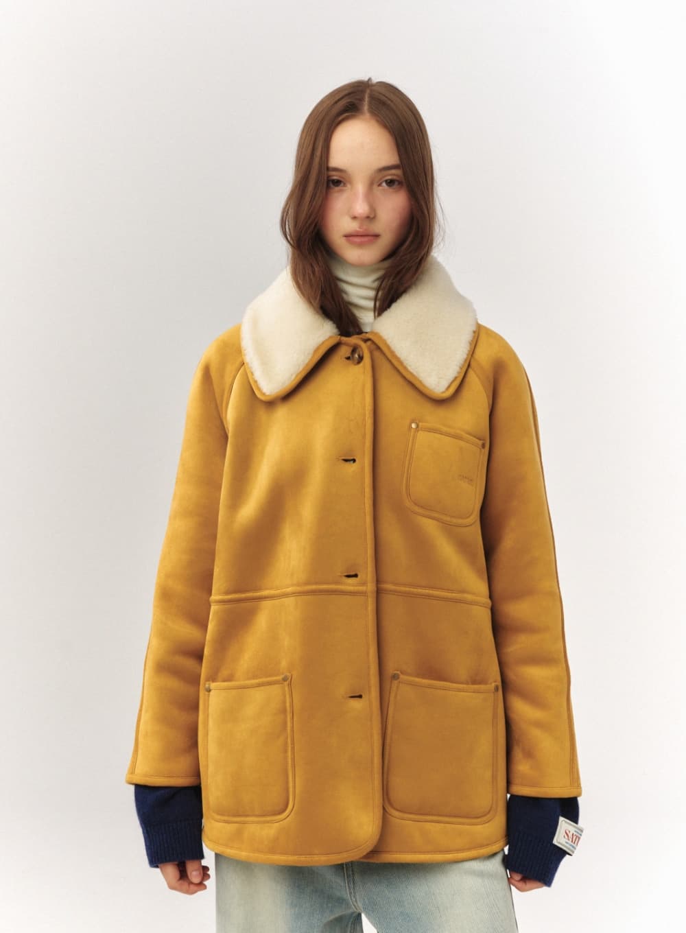 (W) Synthetic Shearling Loose Fit Jacket - Light Beige