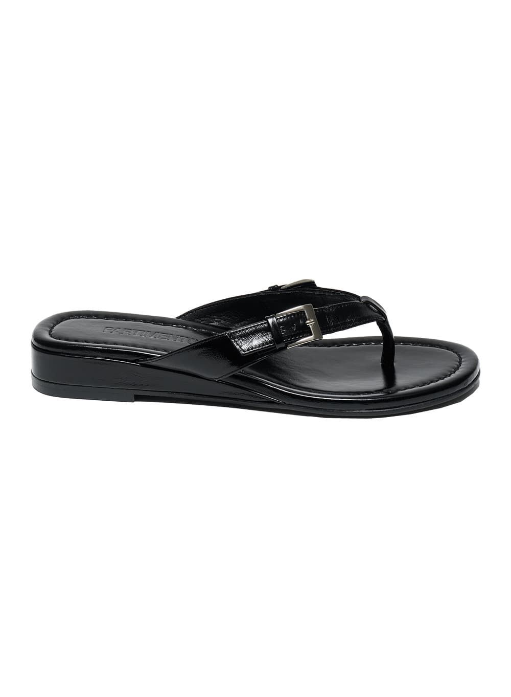 BUCKLE STRAP WEDGE FLIP-FLOPS_BLACK