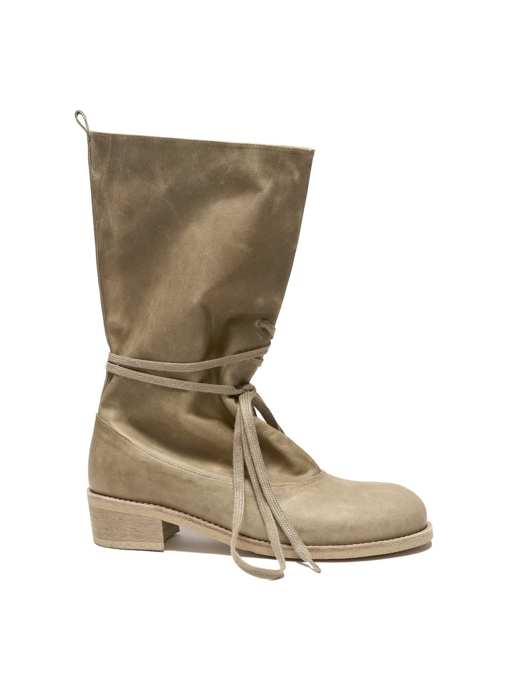 ROUGH LACE-UP SLOUCHY BOOTS_BEIGE