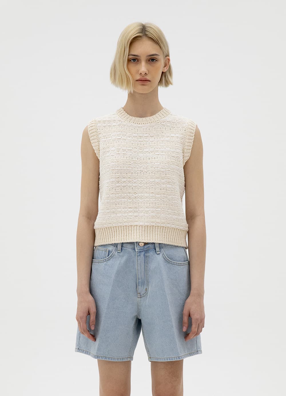 Multi-Jacquard Knit Vest - Ecru