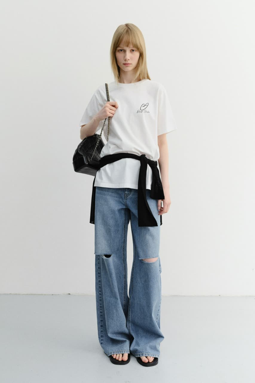 DAMAGED WIDE JEANS CLASSIC BLUE_UDPA6B233B2