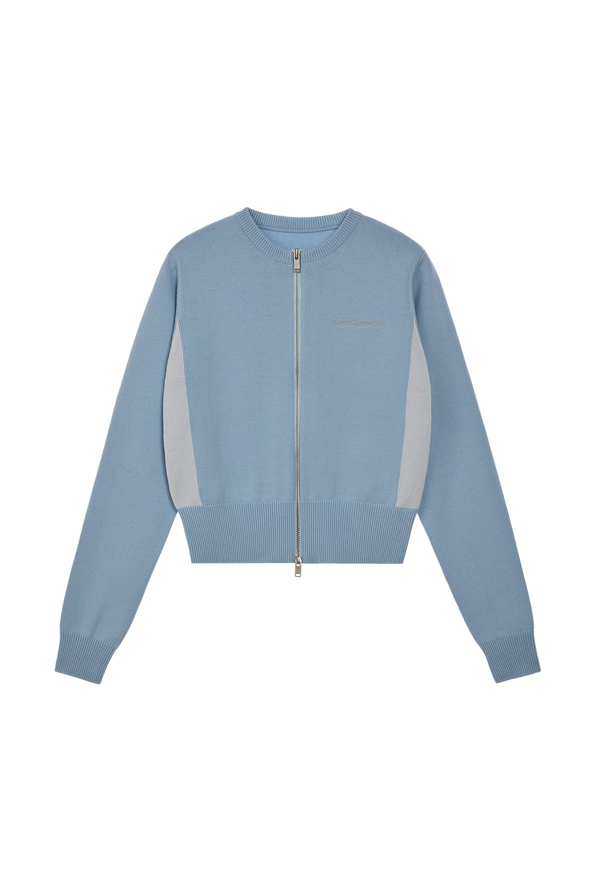ROUND NECK KNIT ZIP-UP - SKY BLUE