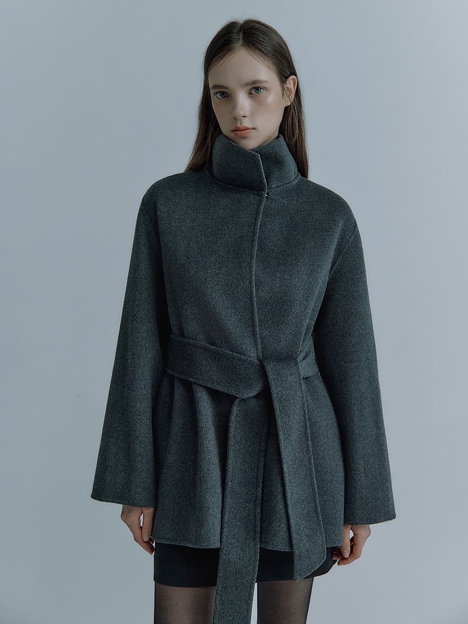 Rea silk-cash short coat_Grey