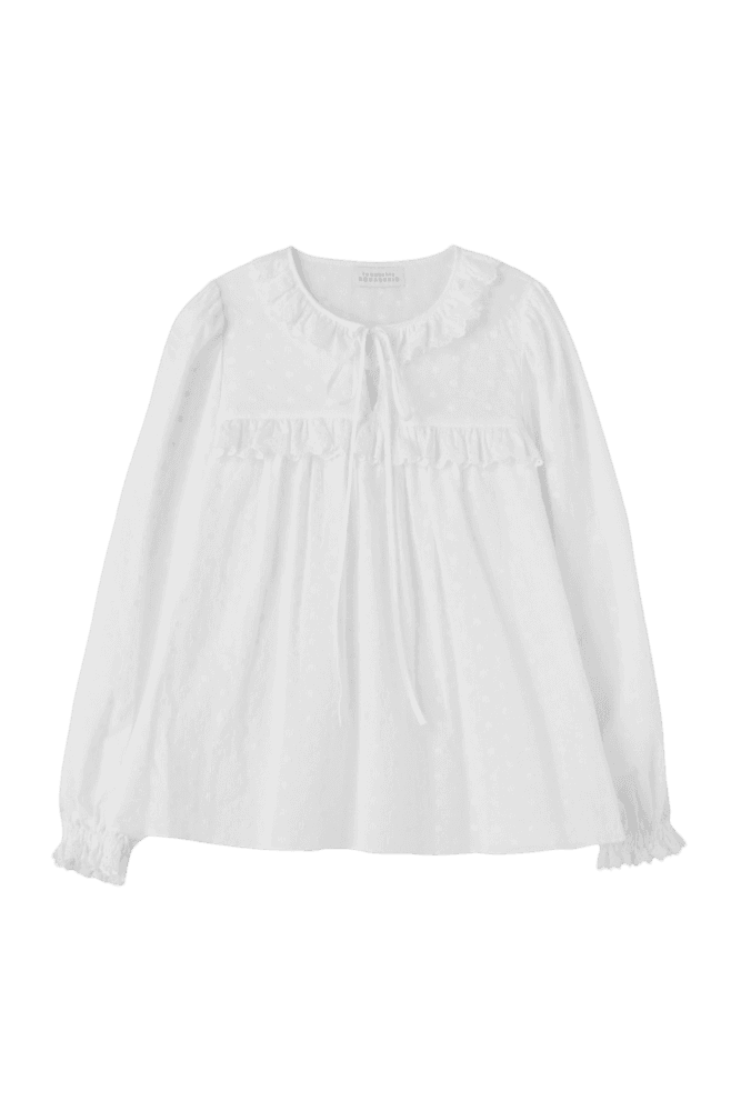 Cotton shirring blouse (White)