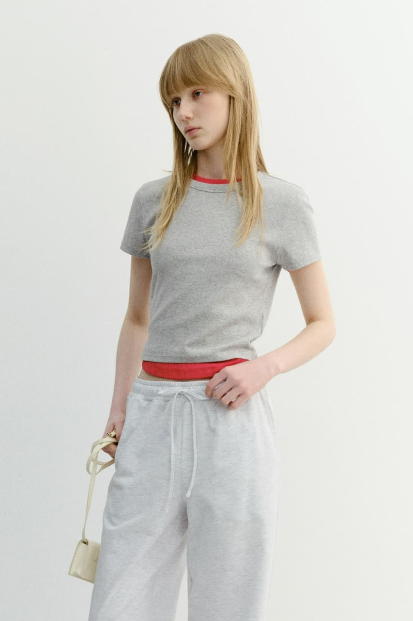 CROPPED SLIM TOP MELANGE GREY_UDTS6B224G2