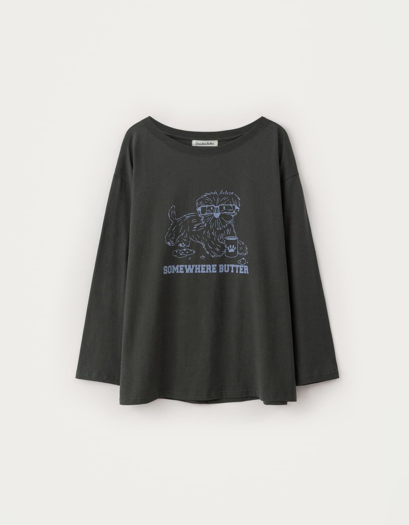 Glasses Puppy Long Top - Charcoal