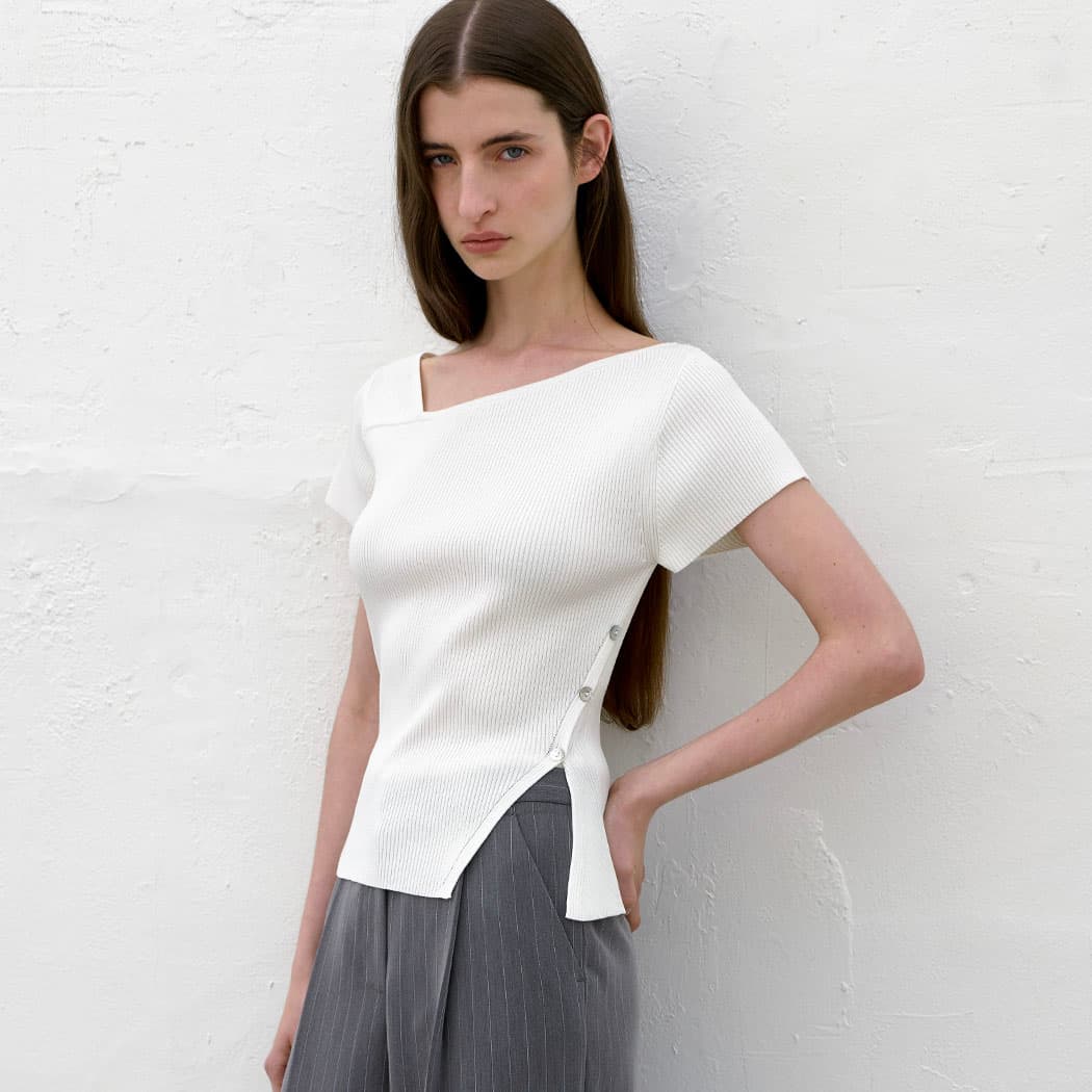 (Z-T-6651)UNBALANCED CUTOUT SLIM KNIT