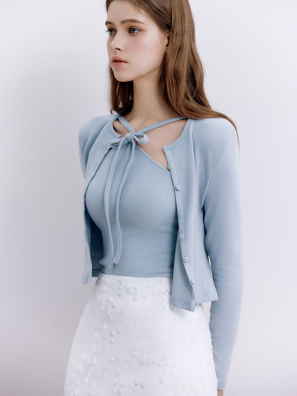 Sara cardigan&ribbon top set (4colors)