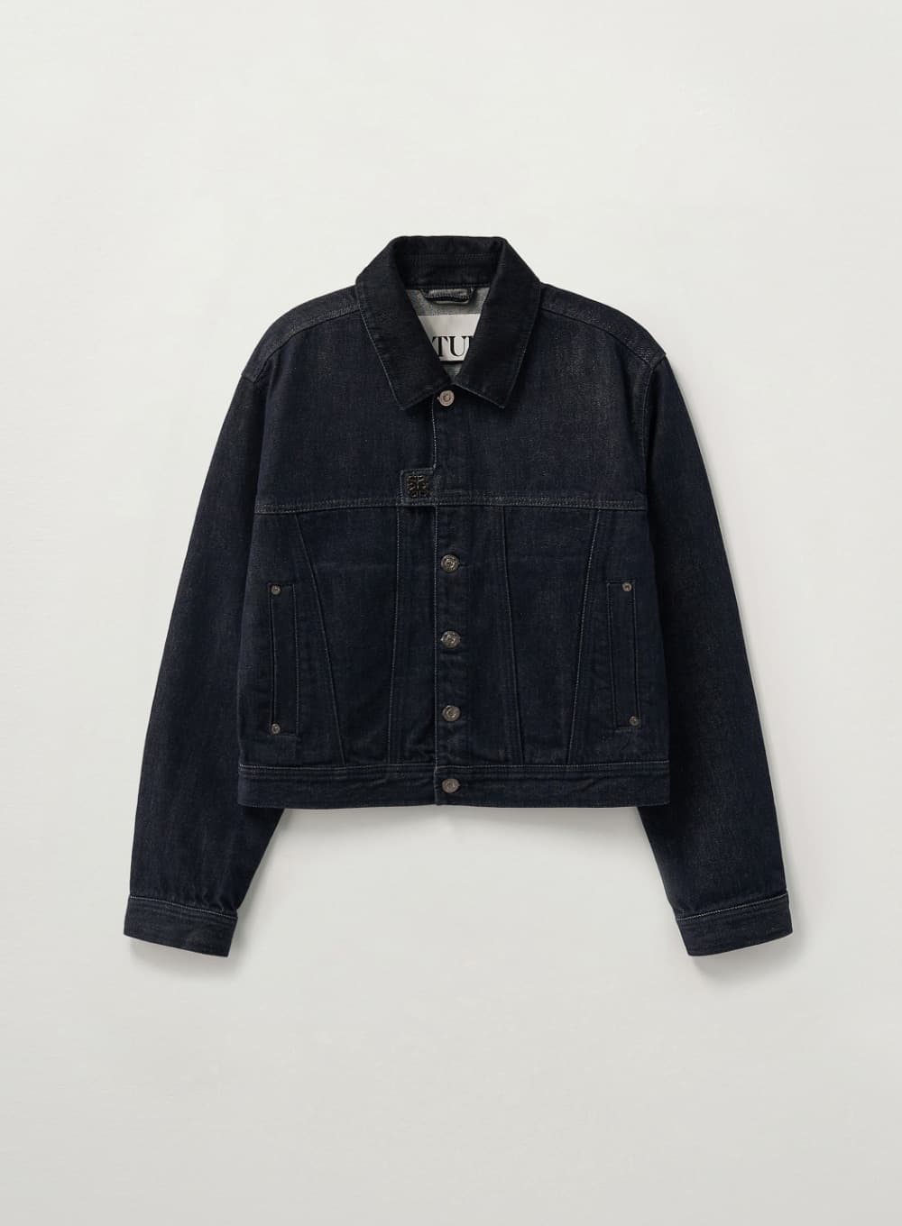 (W) Symbol Brooch Velvet Collar Denim Trucker Jacket - Indigo