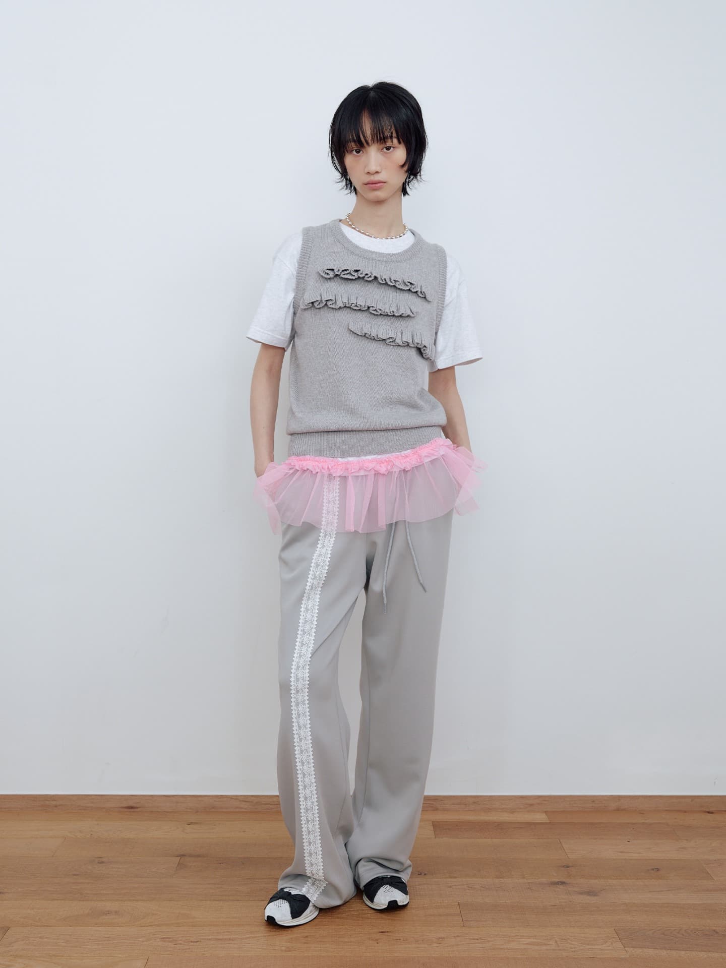 LACE JERSEY TRAINING PANTS_GREY