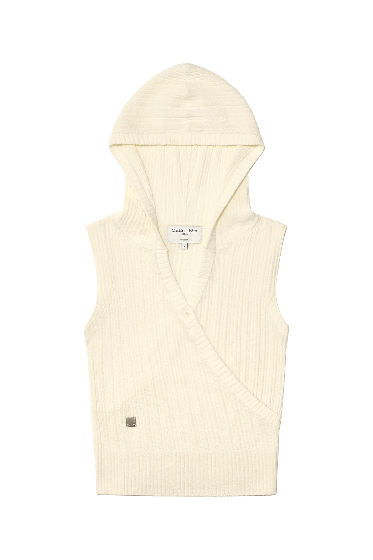 WRAP SLEEVELESS KNIT HOODY TOP IN IVORY