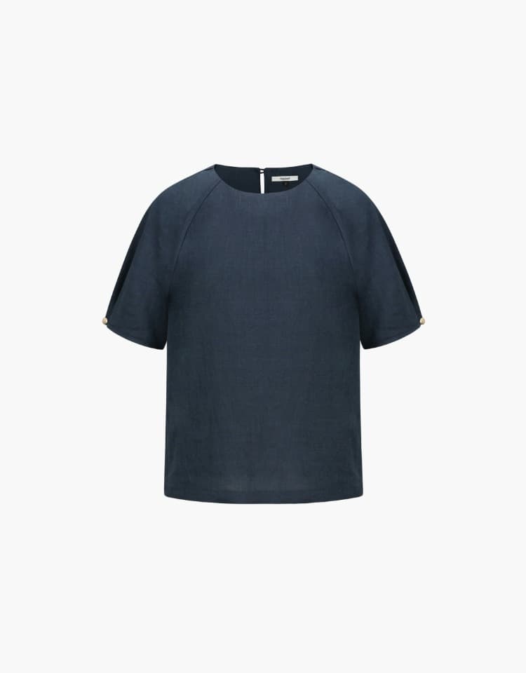 half-sleeve linen blouse - navy
