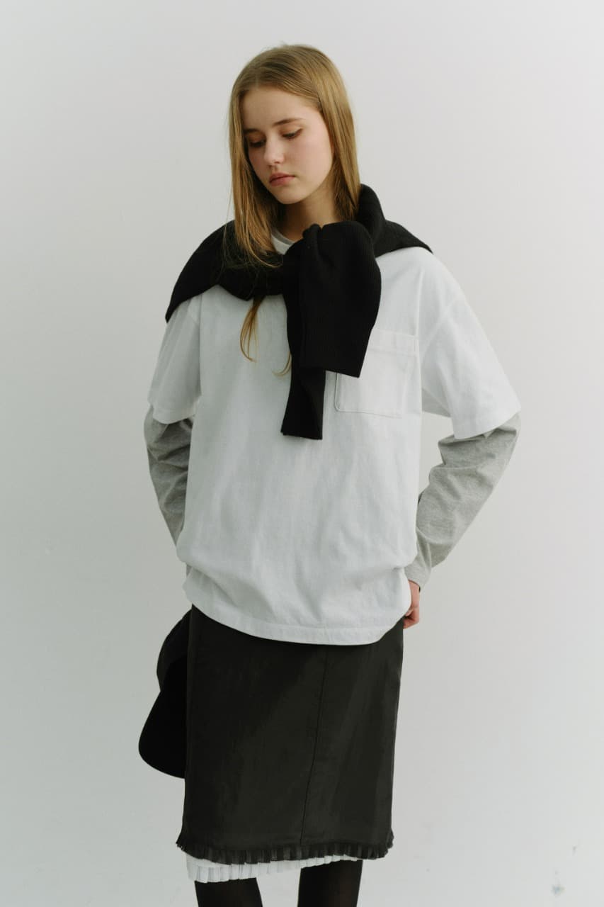 UNISEX LAYERED SET-UP T-SHIRT OFF WHITE MELANGE GREY_UDTS6A117OW