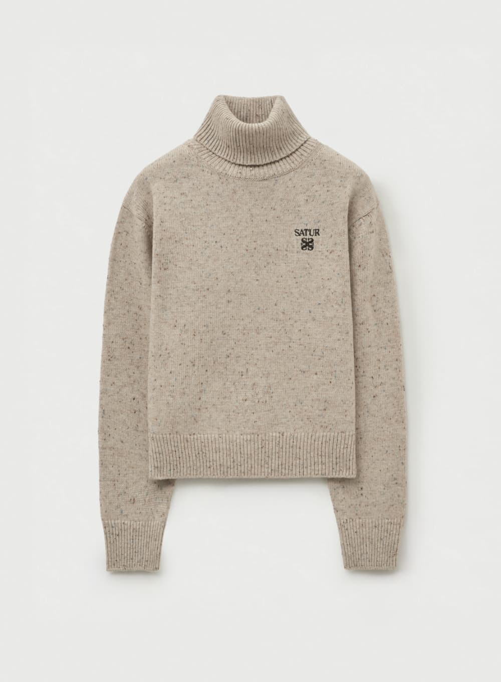 (W) Classic Turtle Neck Mix Knit - Oatmeal