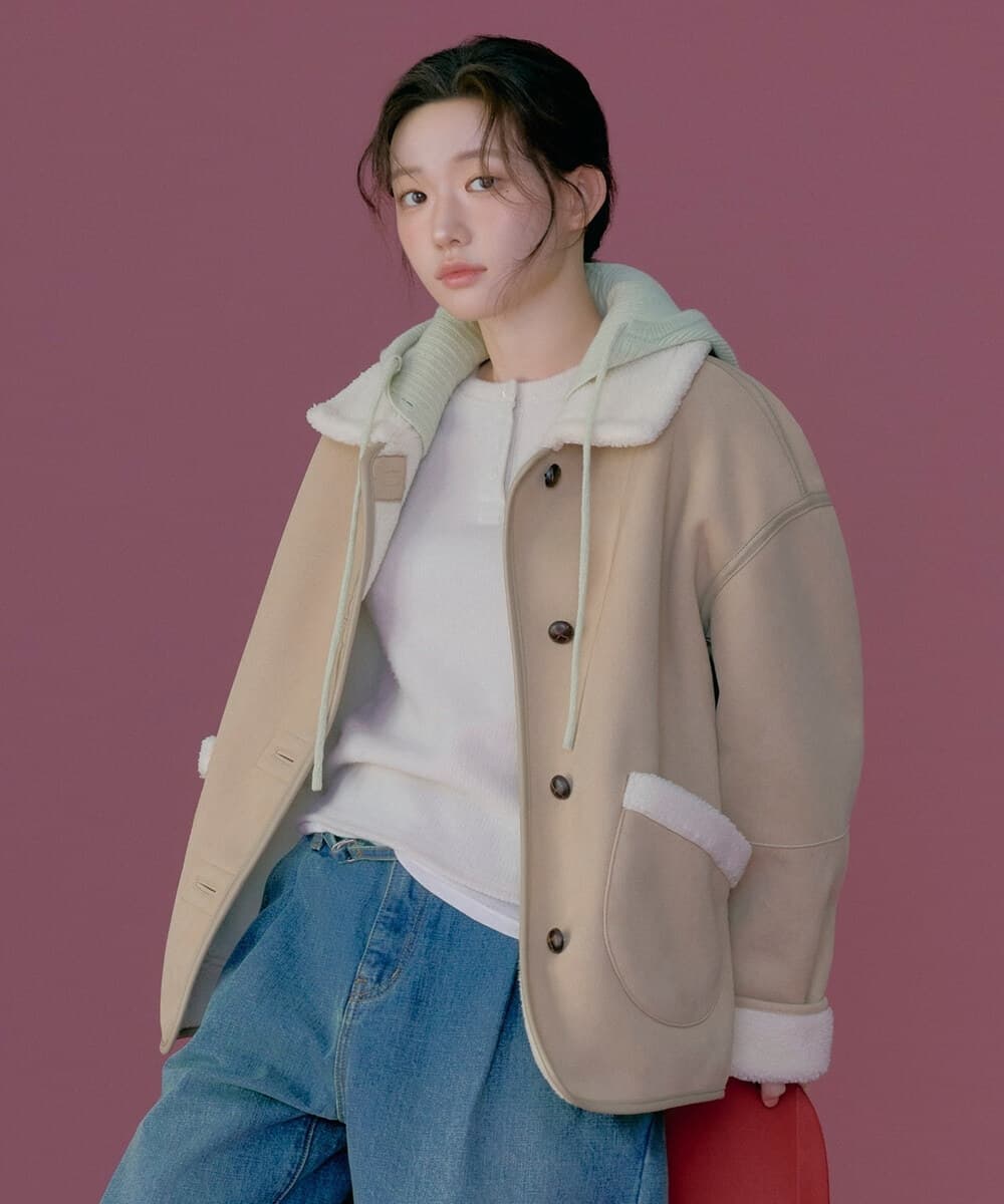 우먼 리버시블 시어링 자켓 Beige